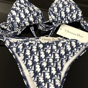 Dior Blue and White Monogram Bikini Swimwear